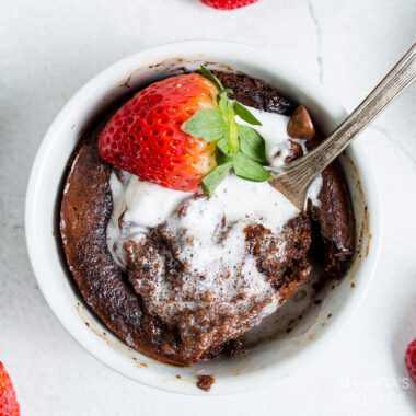 air fryer brownie with a spoon