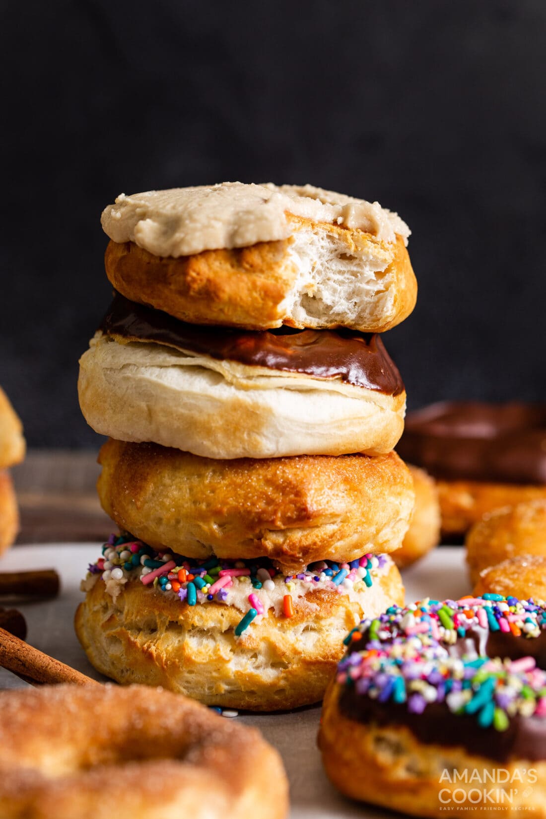 stack of decorated donuts that were made in the air fryer