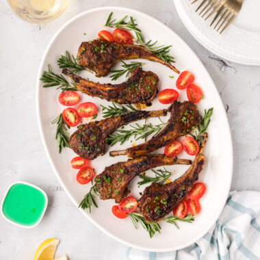 Baked Lamb Chops on an oval platter