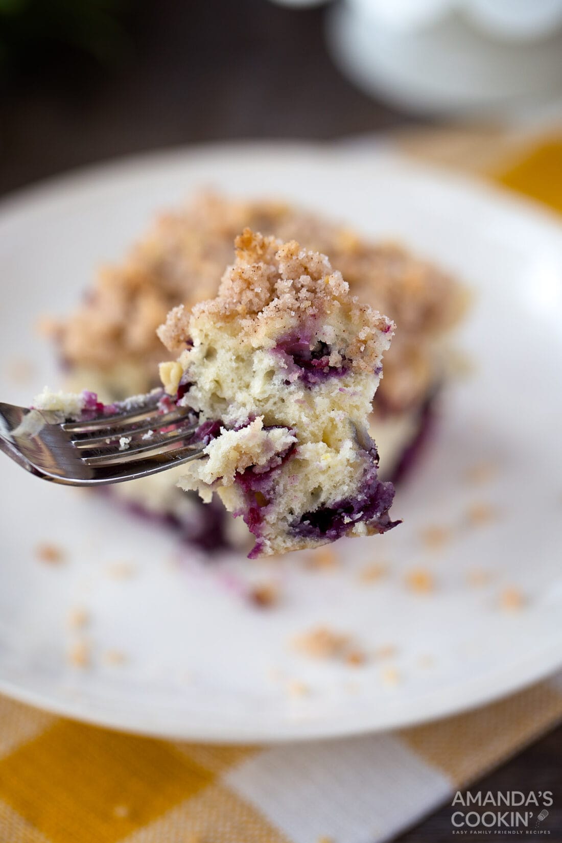 fork of blueberry breakfast cake