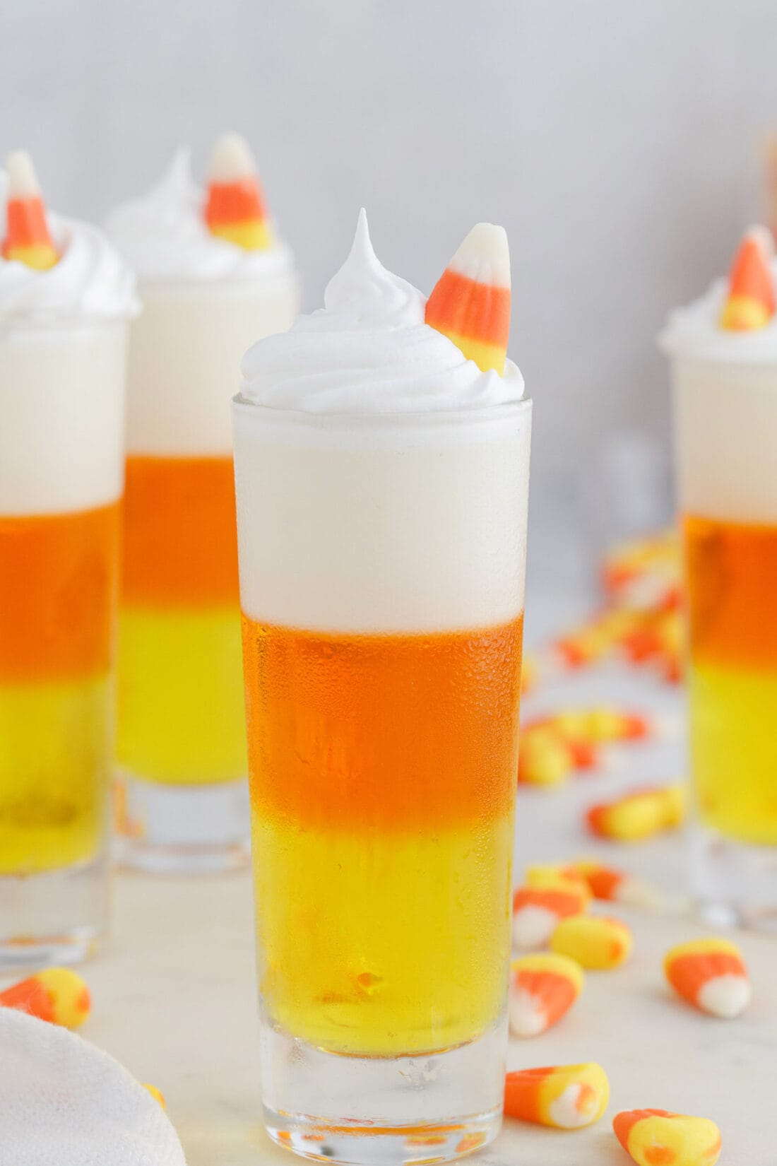 Candy Corn Jello Shots WITH A CANDY CORN ON TOP