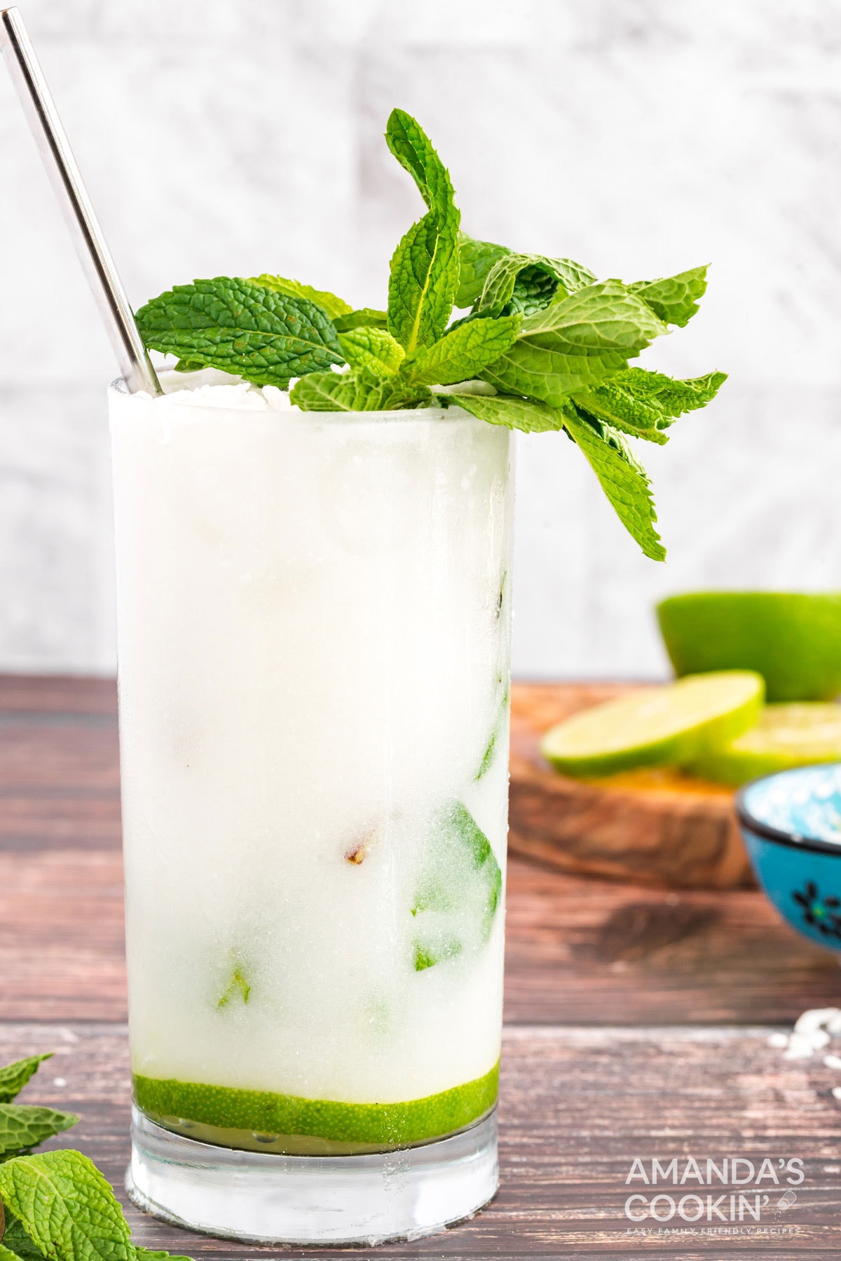 glass of mojito made with coconut rum