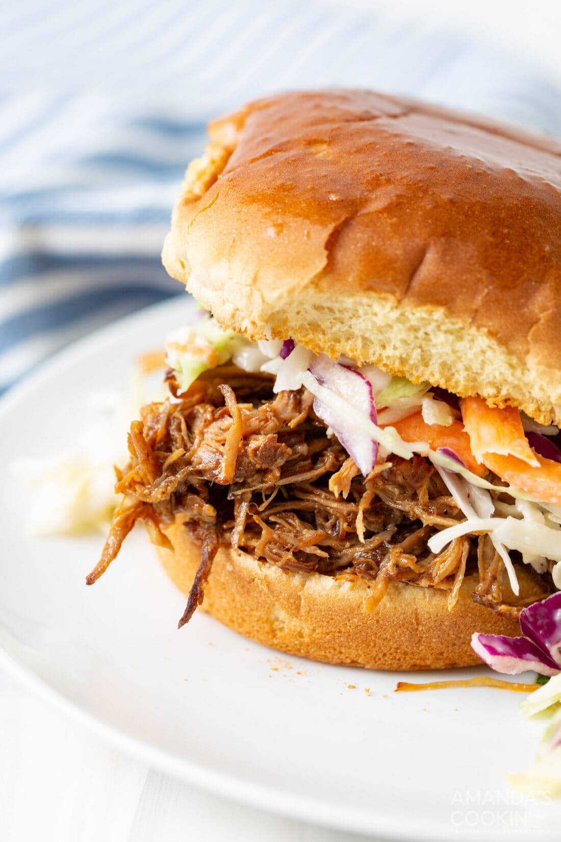 Instant Pot Pulled Pork sandwich with coleslaw