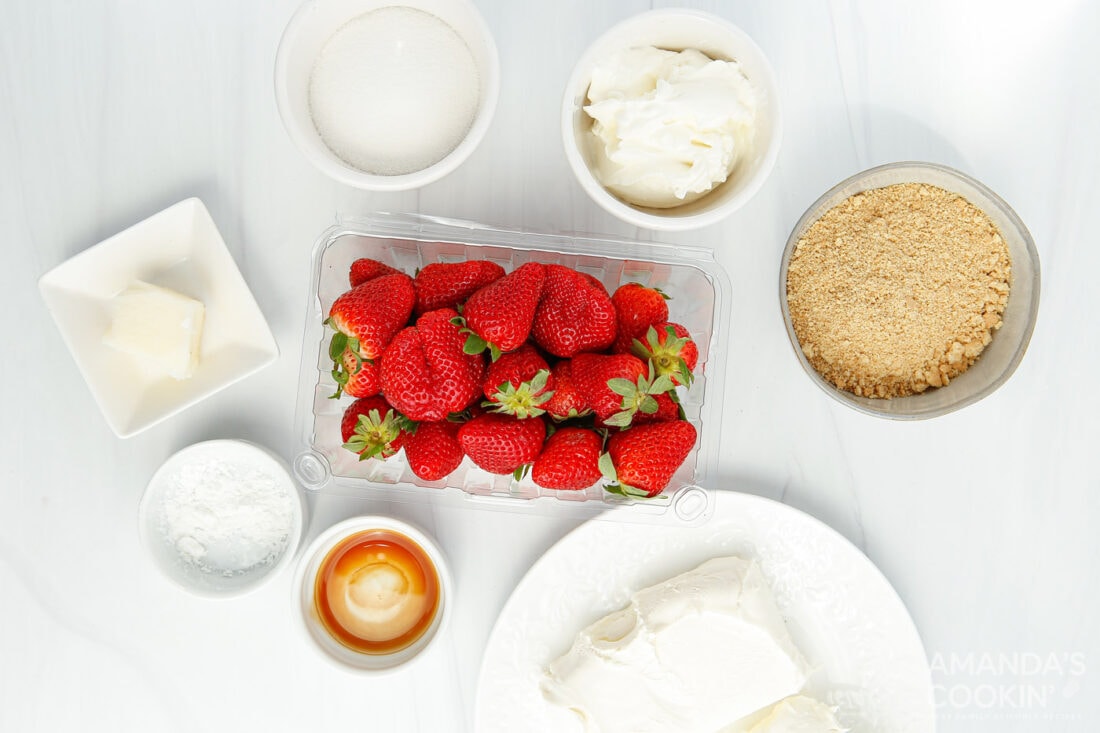 ingredients you need to make Instant Pot Strawberry Cheesecake
