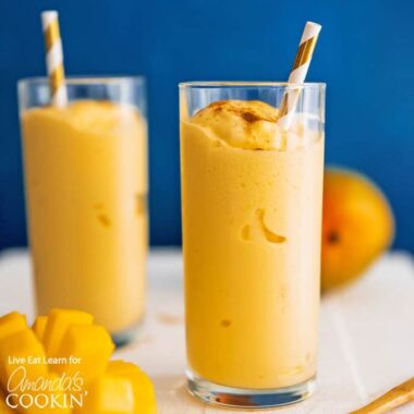 glass of Mango smoothie with straw