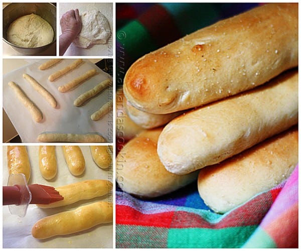 Photos of the steps to make Olive Garden\'s breadsticks.