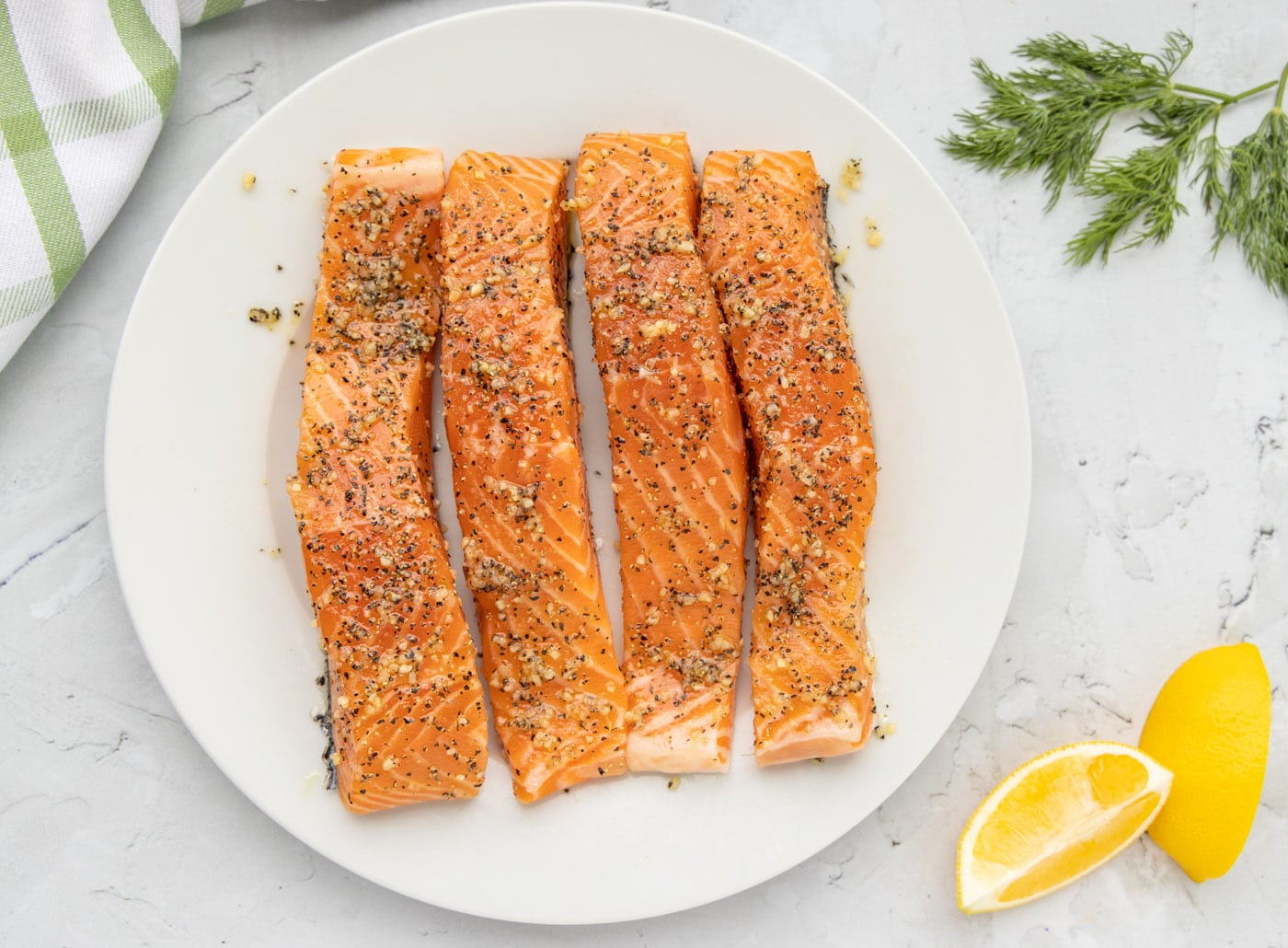 salmon filets rubbed with salt, pepper, and olive oil