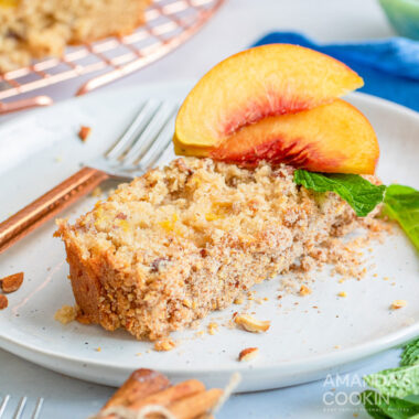 slice of peach bread with fork