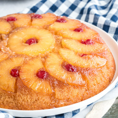 partial view of pineapple upside down cake