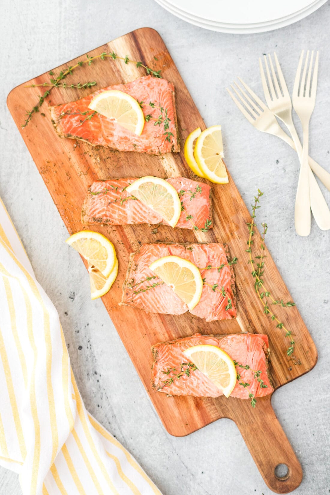 Poached Salmon on a cutting board