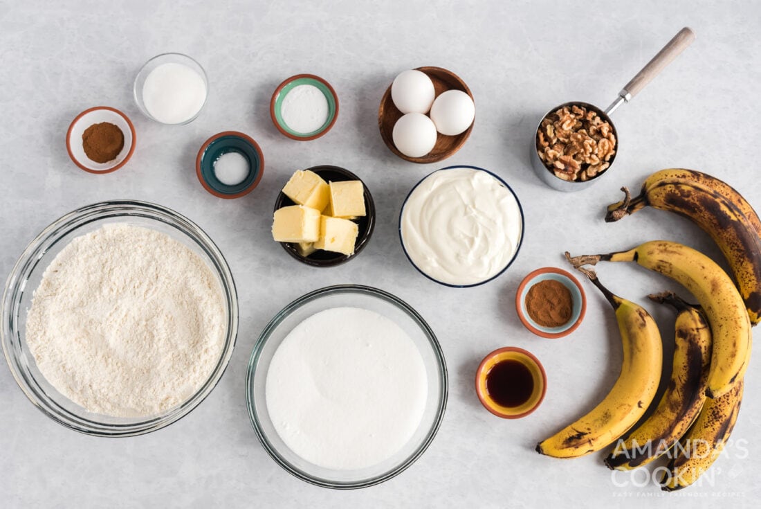 ingredients for sour cream banana bread