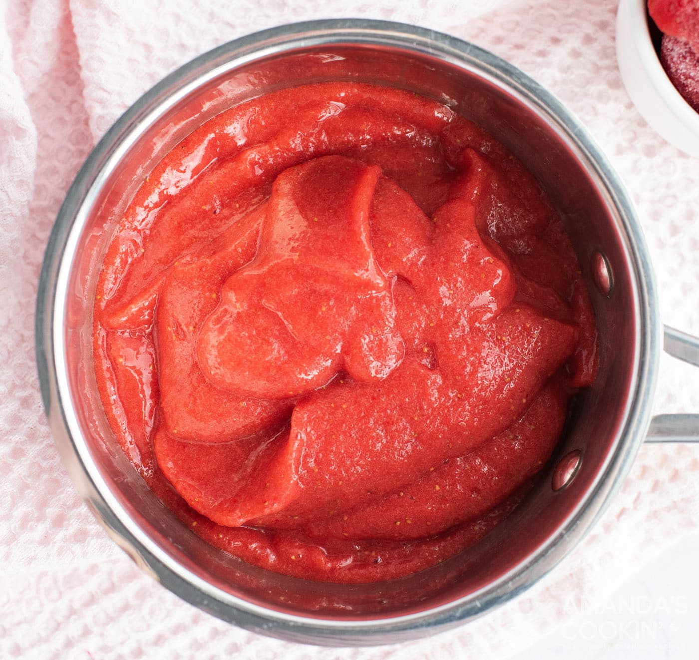 strawberry puree in a pan