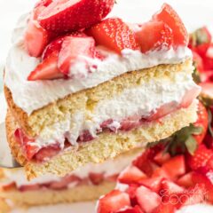 slice of strawberry shortcake on pie server